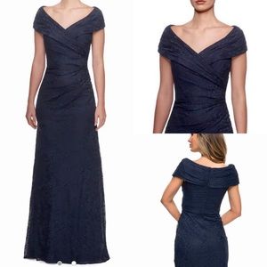La Femme Navy Blue Formal Gown
